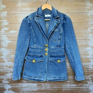 A.L.C. Amelia Denim Blazer Gold Buttons Preppy Equestrian Classic Womens 2